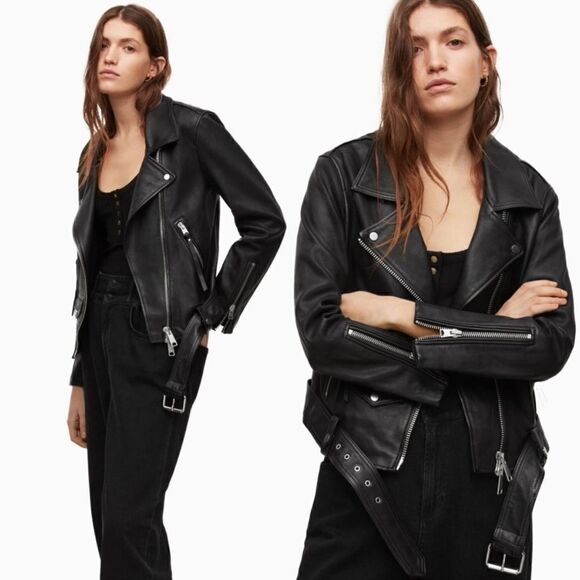All Saints Balfern Black Leather Biker Jacket NWT $570 - Picture 1 of 6